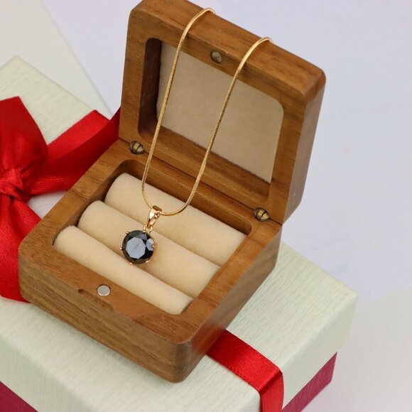 "Round Black Stone Rose Gold Pendant with Classic Prong Setting, XPPT1261 - Picture 6 of 13